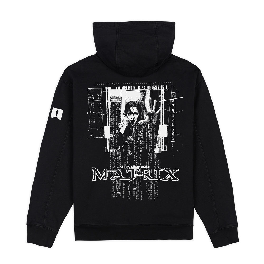 Black hoodie with 'The Matrix' graphic design on the back Exclusive graphic designed by Brain Dead Studios at the Academy Museum.
