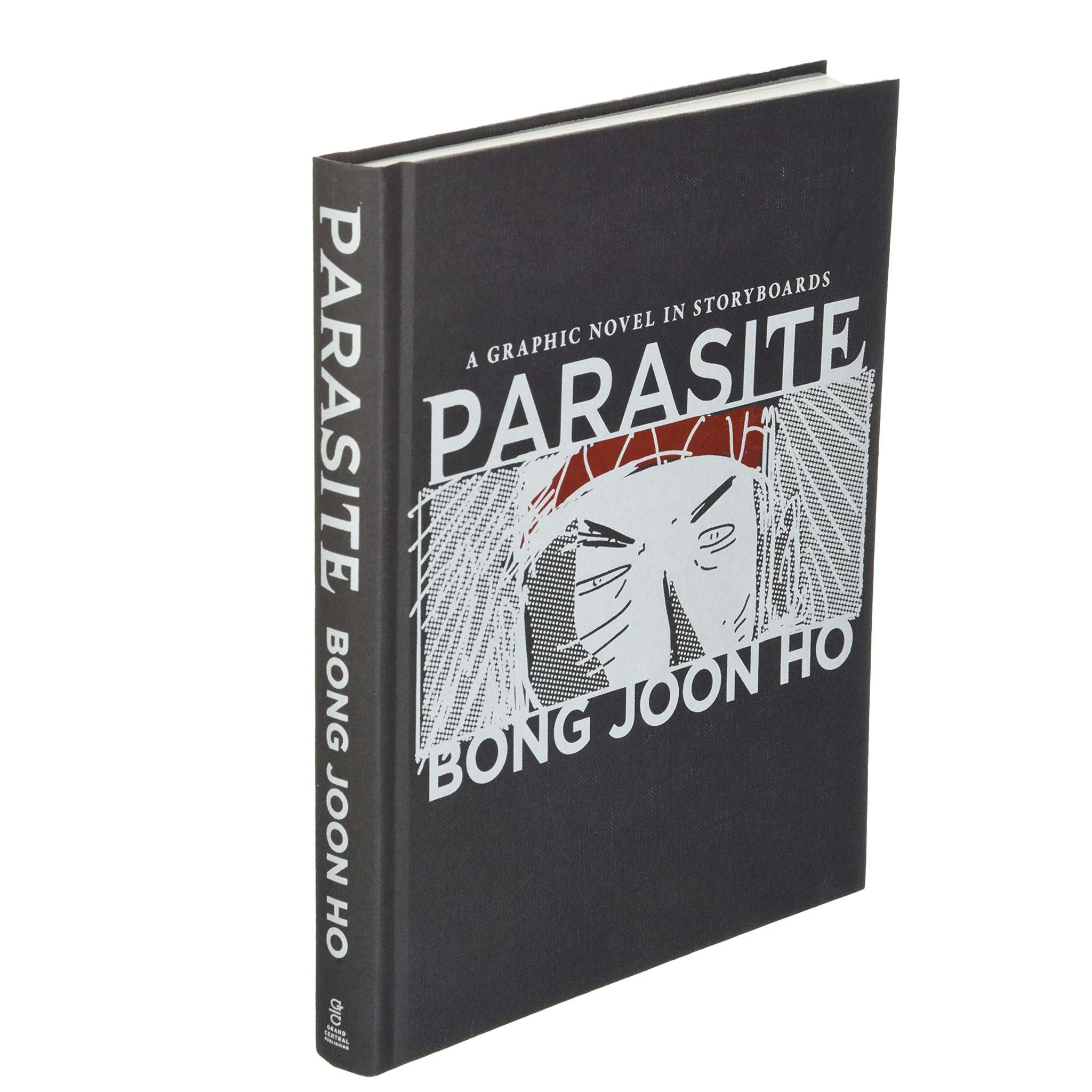 Book titled 'Parasite' by Bong Joon Ho on a white background