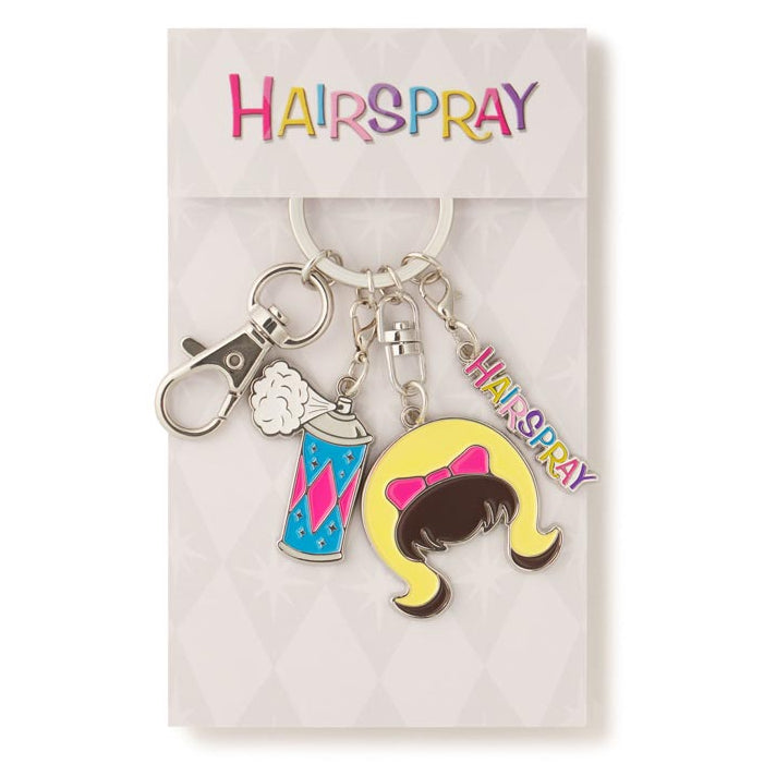 Keychain set with 'Hairspray' theme on a white background
