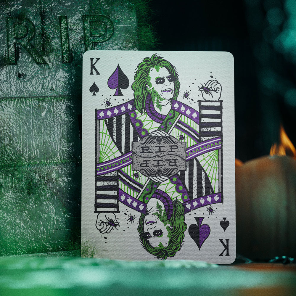 Unleash the fun with Beetlejuice Playing Cards! This hauntingly beautiful deck is packed with Easter eggs for fans of the classic film and its sequel. Featuring Beetlejuice