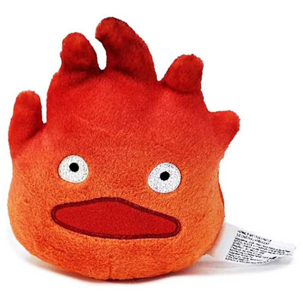 Red and orange plush toy with a surprised expression on a white background Calcifer Studio Ghibli's Howl's Moving Castle