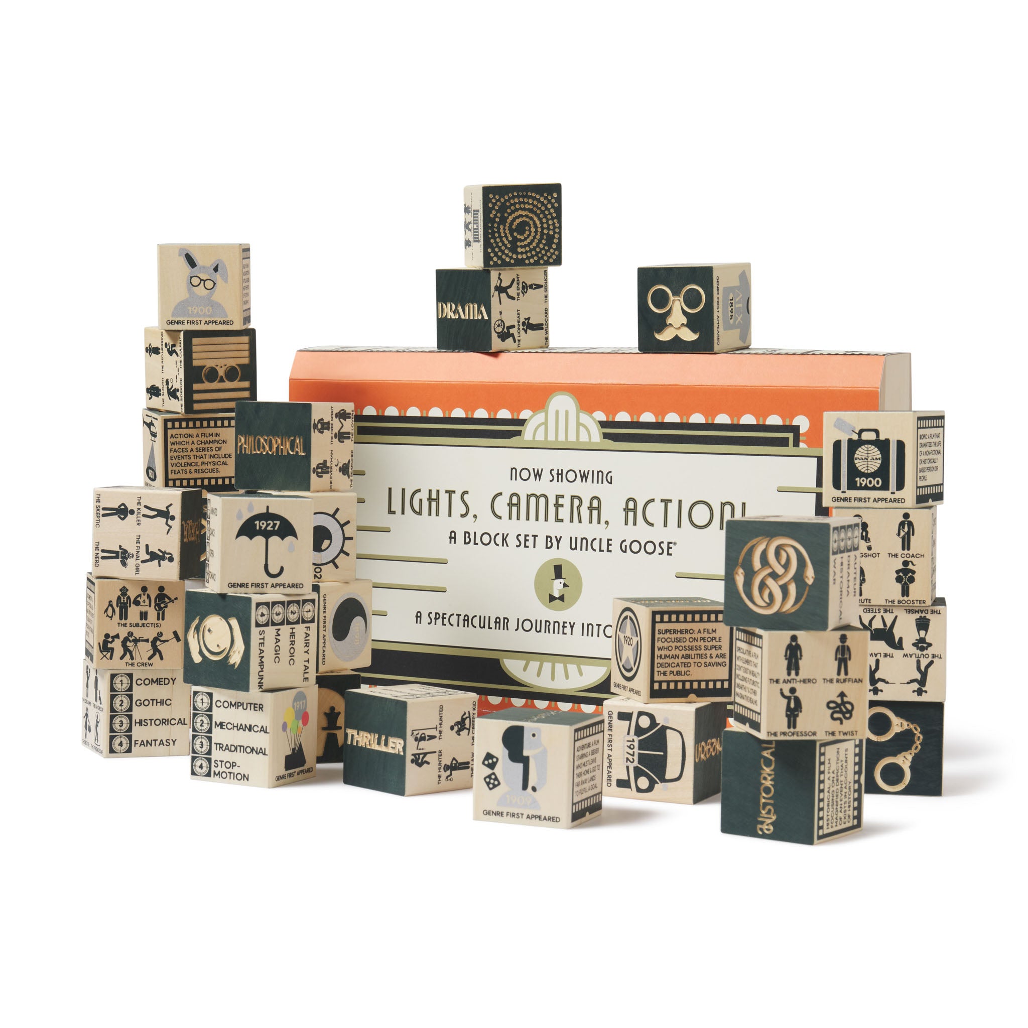 Explore Uncle Goose's unique wooden toys made from natural materials. Safe for kids and crafted in Michigan, our blocks inspire endless imagination and play. Wood Blocks Film Movie themed for Movie Fans
