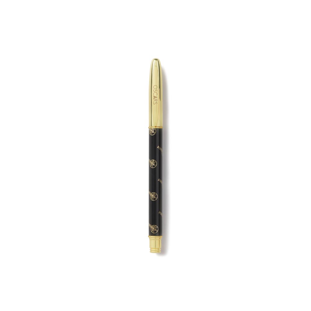 Black and Gold ballpoint pen with the Oscars statuette logo and the Academy Awards logo on the pen cap. Oscar Statue the Academy Awards Show official Oscars Logo Merchandise Collectible Pen in Gift Box