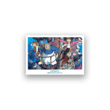 Postcard featuring an illustration of characters from Howl's Moving Castle by Studio Ghibli and Hayao Miyazaki.