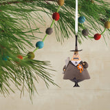 A Hallmark Disney Tim Burton's The Nightmare Before Christmas Mayor Christmas Ornament, featuring a resin depiction of the Mayor of Halloween Town wearing a suit with a spider bow tie and a 'mayor' ribbon, holding a cane, with a hanger attachment at the top.