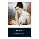 Book cover of 'Pride and Prejudice' by Jane Austen featuring a woman reading a book. Discover Jane Austen's timeless classic, Pride and Prejudice, featuring the spirited Elizabeth Bennet and the enigmatic Mr. Darcy. A must-read for literature lovers!