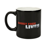 Black mug with 'Ghost Face Lives' text on a white background Sip your favorite drink in style with our Ghost Face Lives 16 Oz. Ceramic Mug! Perfect for Scream fans, it's microwave and dishwasher safe for easy care.
