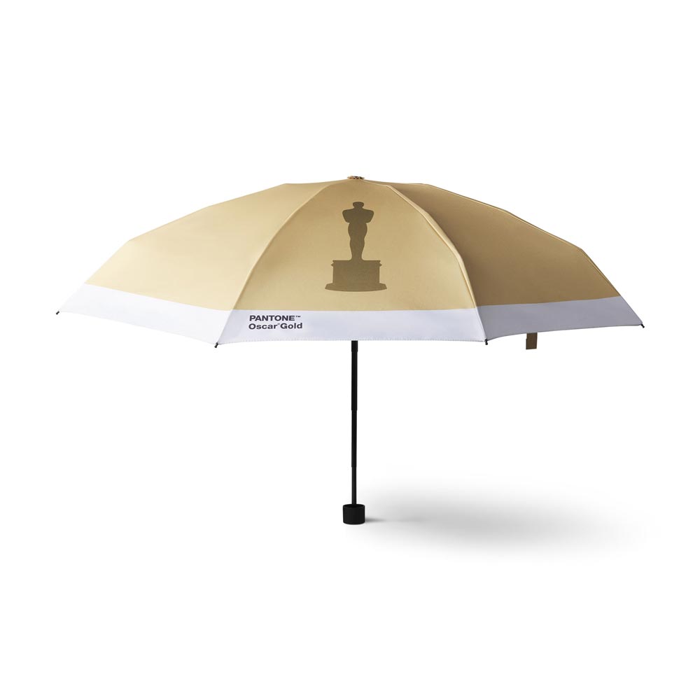 Gold Oscars logo Umbrella open on white background