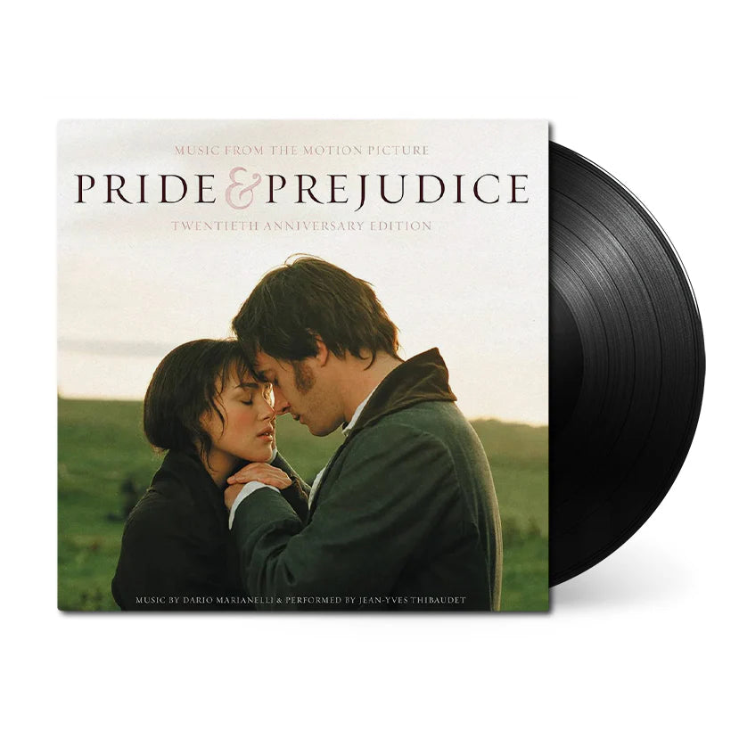 Vinyl record with 'Pride & Prejudice' cover featuring a couple in a field.