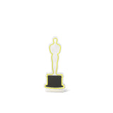 Front view of the neon LED oscar on tabletop with a stand Neon Oscar Statuette the Academy Awards Official Gold Logo