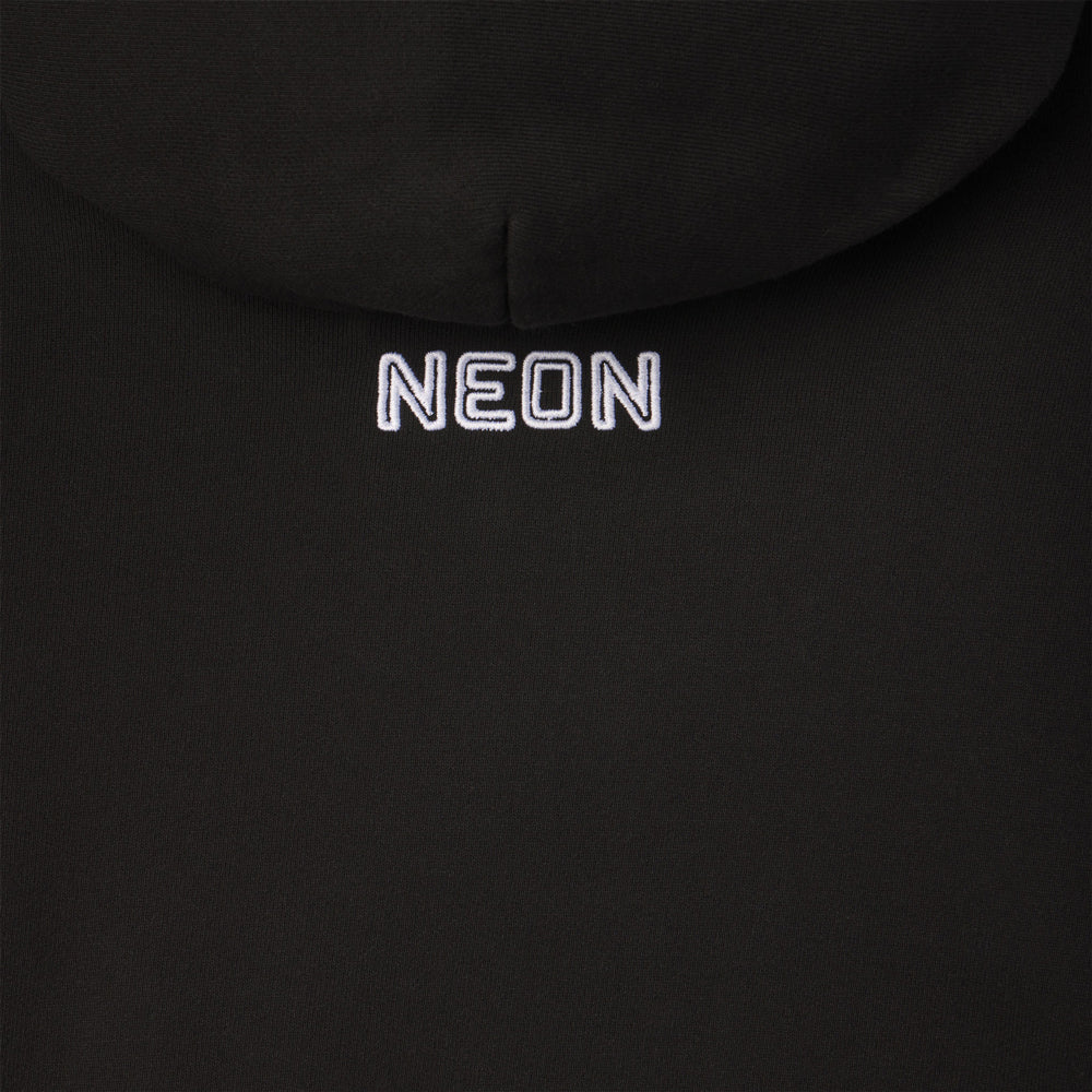 Black hoodie with 'NEON' embroidered on the chest. movie logo of the oscar winning film Parasite by director Bong Joon Ho.