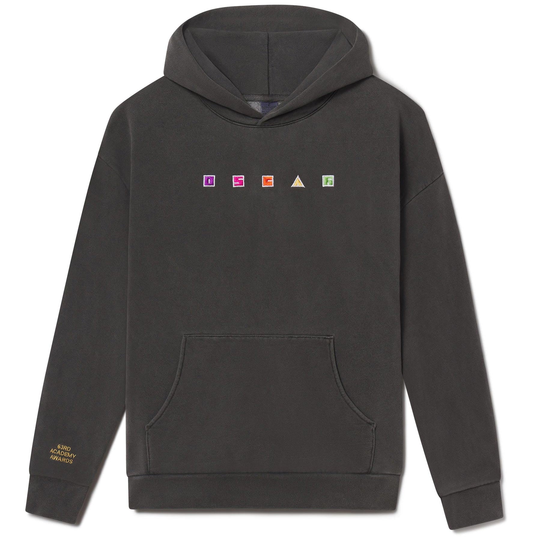 Black hoodie with colorful Oscars logo on the back against a white background