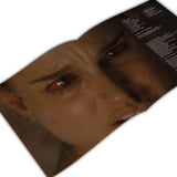 Close-up of a person's face with a dark background