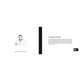 Page from a book or magazine with a black and white illustration of a person and text on a white background.