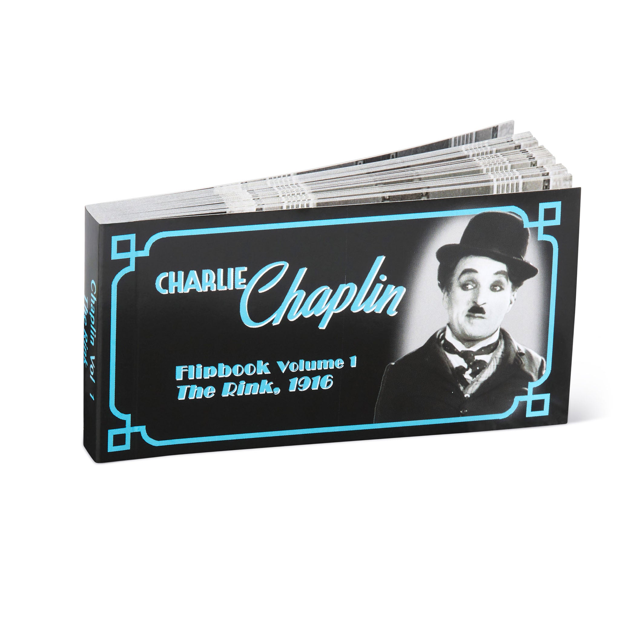 Charlie Chaplin flipbook volume 1 on a white background. Flip book at the Academy Museum Store Los Angeles