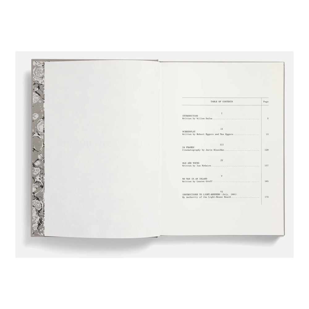 Open book with a table of contents on a white background