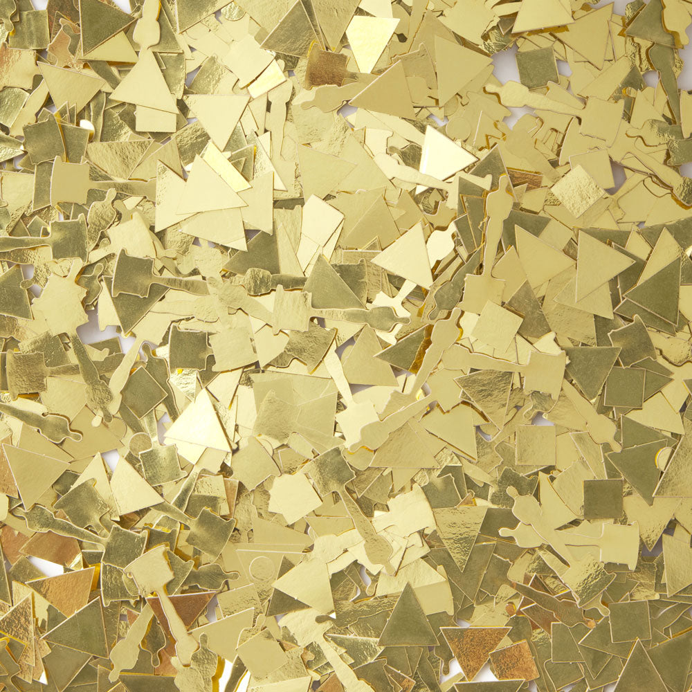 Gold Oscar Statuette-shaped confetti on a white background Oscar Academy Awards Home Viewing Party Kit