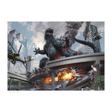 Monster in a city with destruction and smoke