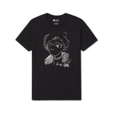 Adult Men's t-shirt Adult Women's t-shirt Black t-shirt with a white graphic of Academy Award Winning movie director Bong Joon Ho on a white background