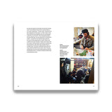 Book page with text and images of a man in a recording studio.