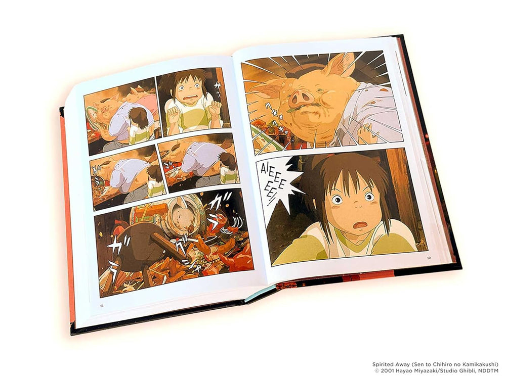 Open book displaying comic book panels with animated characters