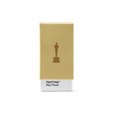 Pantone Hip Flask packaging with a gold color swatch and奥斯卡奖雕像 on a white background