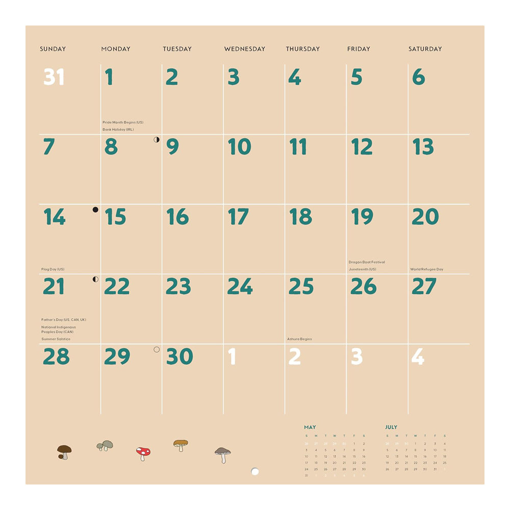 Calendar with beige background and green numbers