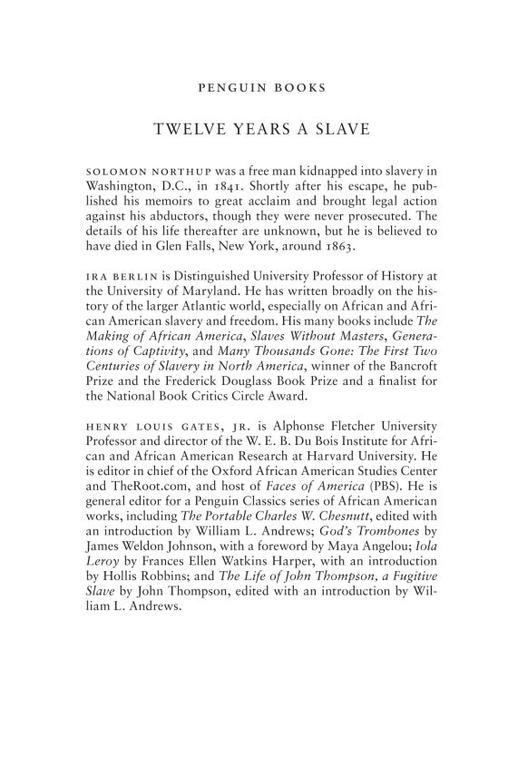 Book cover of 'Twelve Years a Slave' by Solomon Northup with Penguin Books branding.