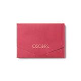A red envelope with the Oscars gold logo monogram embossed on it.