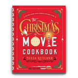 The cover of 'The Christmas Movie Cookbook' by Julia Rutland featuring a red background with holiday decorations and text detailing the book's title and author.