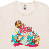 T-shirt with cartoon characters and 'Let's all watch The Oscars' text on a white background