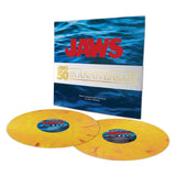 Vinyl records with 'JAWS' cover featuring blue and yellow design JAWS (1975) 50TH Anniversary Exclusive Vinyl Academy Museum Store