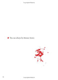 Text on a white background with red accents, featuring a quote and a red splatter design.