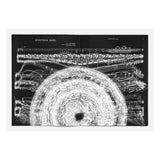 Black and white illustration of a bagel with detailed cross-section, framed artwork.