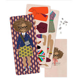 Set of paper dolls with accessories on a white background