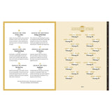 Spread from a book or magazine with text on Aquarius and Libra stages, featuring a gold border.