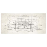 The original Technical drawing of a mechanical or architectural design for Bruce the Great White Shark from the movie Jaws on a textured beige background