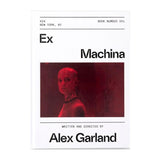 Book cover of sceenplay for movie  'Ex Machina' with a red-themed image and text