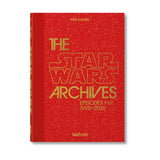 Red book titled 'The Star Wars Archives Episodes I-III 1999-2005' with gold text on a white background