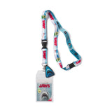 Lanyard with 'Jaws' branding and a shark design on a white background