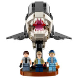 LEGO model of a shark with three figures on a white background Jaws (1975) 50th Anniversary Lego Set