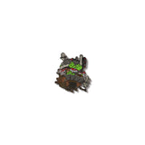 Decorative pin with castle and landscape design on a white from the Studio Ghibli Hayao Miyazaki movie Howl's Moving Castle on a white background