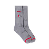 Gray socks with Jaws shark design on a white background