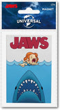 Jaws magnet packaging with shark and woman in water illustration