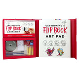 Cartooning and Flip Book Animation set with art pad and tools on a white background
