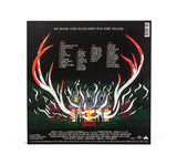 Vinyl record sleeve with antlers and house illustration on a white background