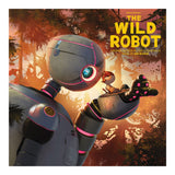 Book cover of 'The Wild Robot' with a robot holding a bird against a forest background