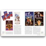 Collection of E.T. collectibles including cards and a glass on a white background