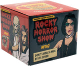 Box for Rocky Horror Show mug with character illustrations and text.
