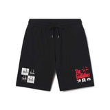 Black shorts with graphic designs on a white background The Godfather movie logo for the 50th anniversary of the film